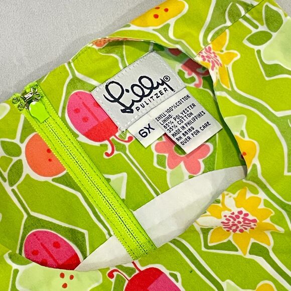 ~ Lilly Pulitzer 6x Girls Floral Sundress* Sleeveless Green Fruit Ladybug Summer - Picture 2 of 13